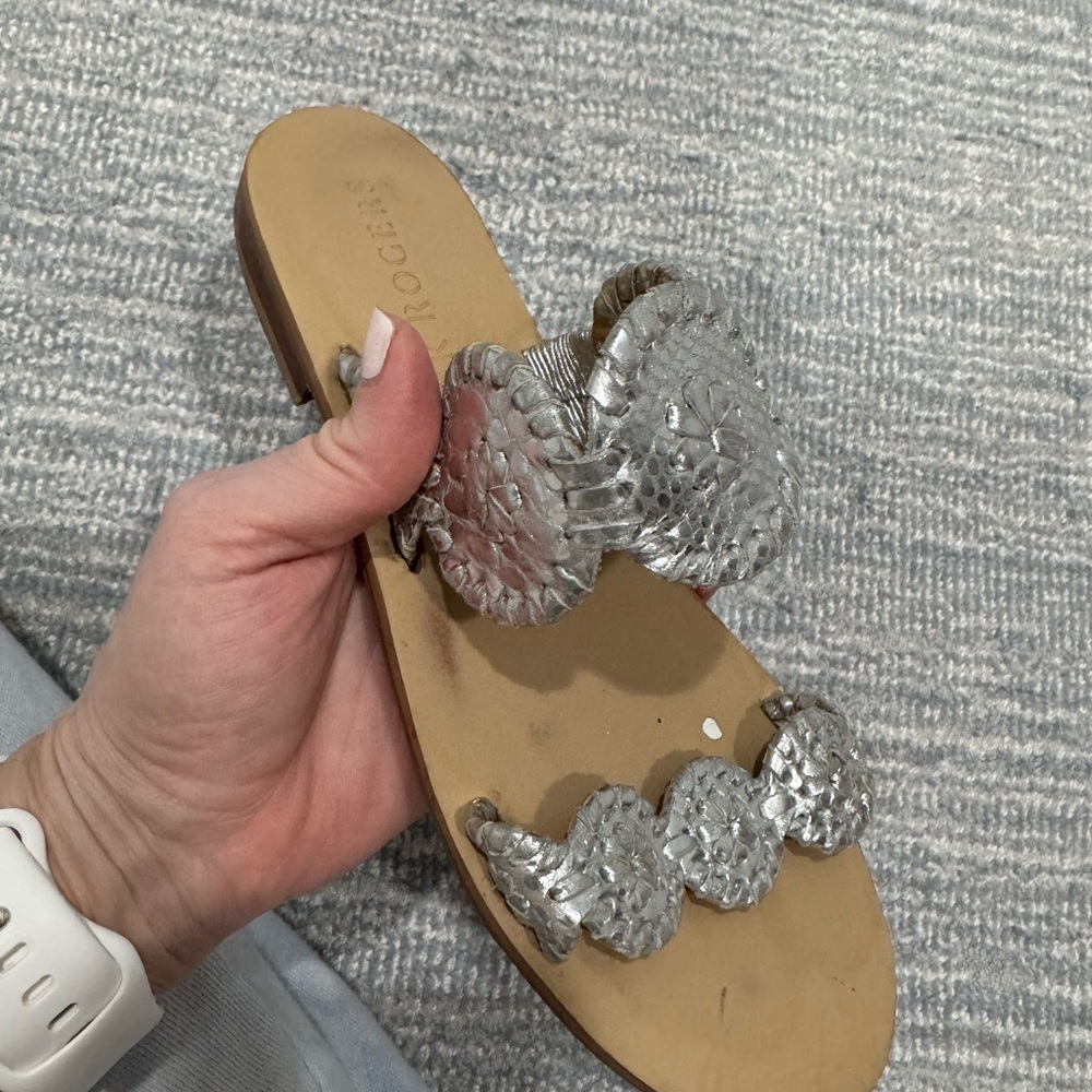 Jack Rogers Silver Metallic Leather Sandals - Picture 3 of 7